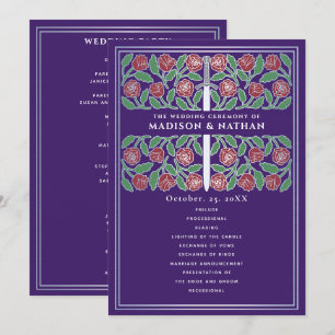 Programa Espada Floral de Plata Medieval Púrpura para Boda