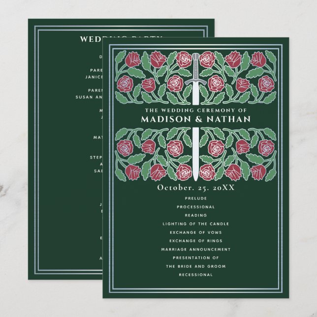 Programa Espada Floral de Plata Medieval Verde Boda Real (Anverso / Reverso)