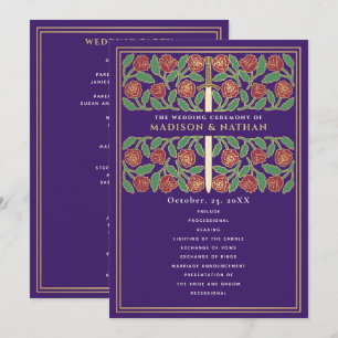 Programa Espada Floral Dorada Medieval Púrpura Boda Real