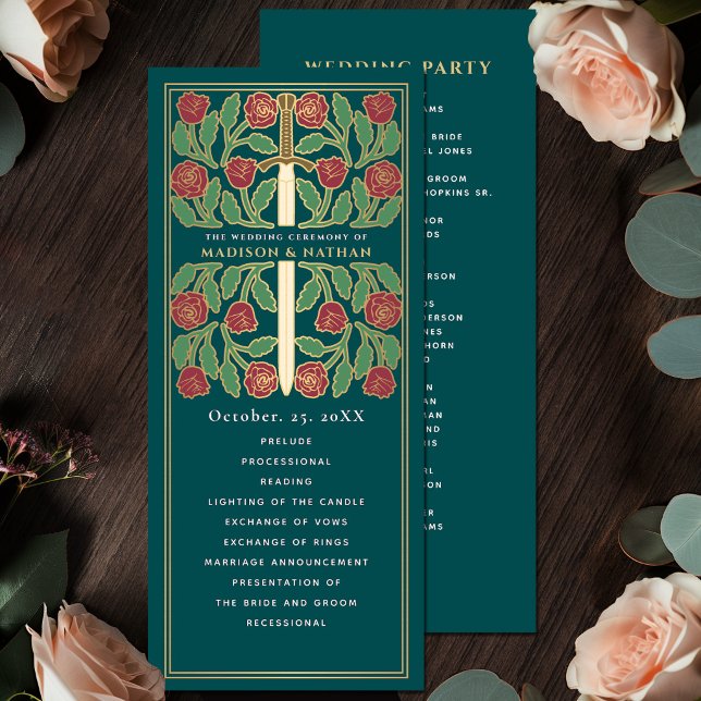 Programa Espada floral dorada medieval turquesa Boda real (Subido por el creador)