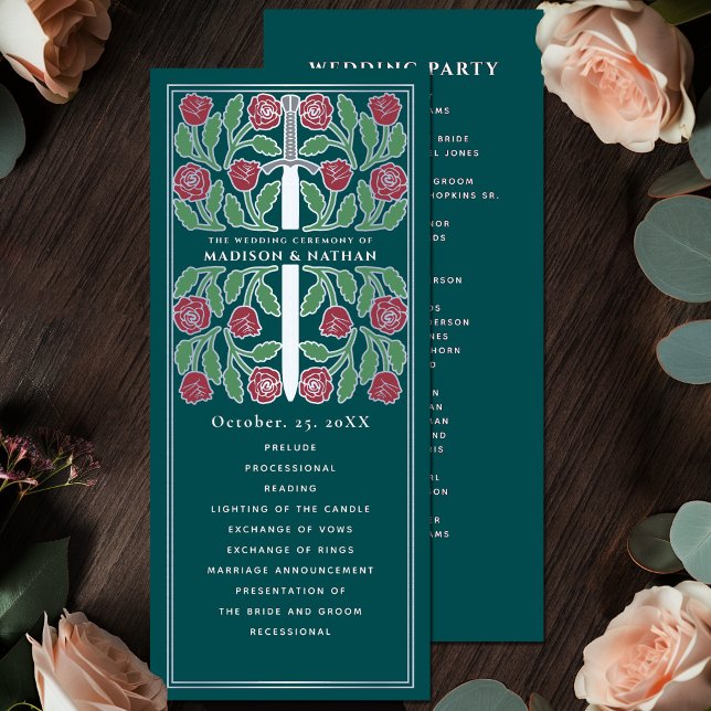 Programa Espada floral medieval teal plateada boda real (Subido por el creador)