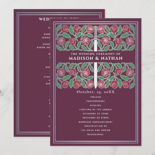 Programa Espada floral plateada medieval malva para boda re