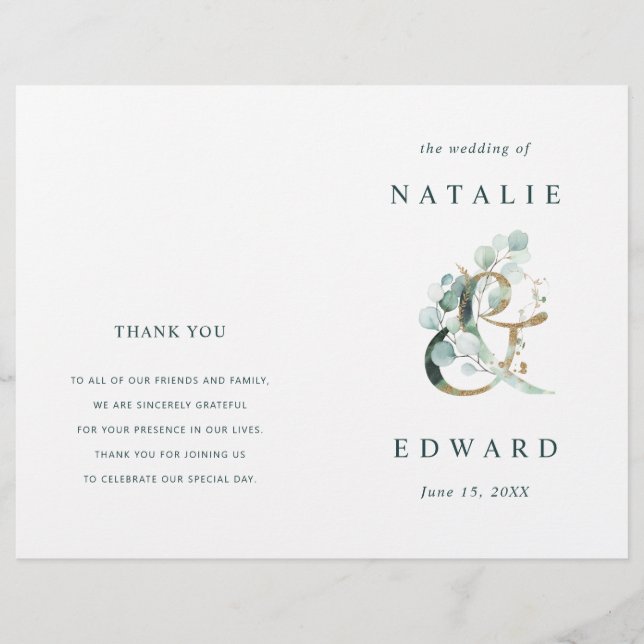 Programa Eucalyptus Ampersand Gold Green Wedding (Anverso)