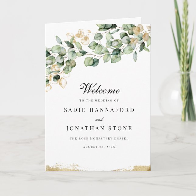 Programa Eucalyptus Rustic Gold Elegant Boda Botánico (Anverso)