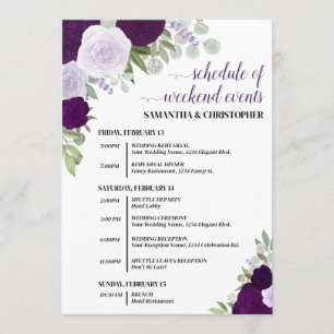 Programa Eventos Bodas y cronología de Rosas de Boho morado