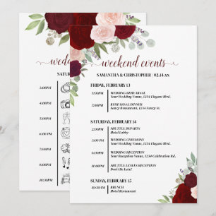 Programa Eventos de Boda de Rosas Boho Rojas y Rosadas & Cr