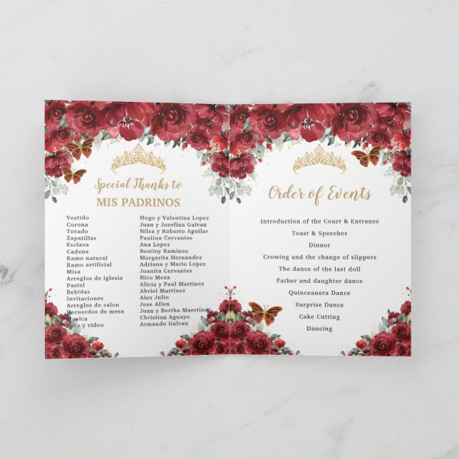 Programa Eventos de la Quinceanera floral roja Princesa Pad (Interior)