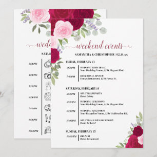 Programa Eventos y Cronología de Boda de Rosas Magenta y Ro