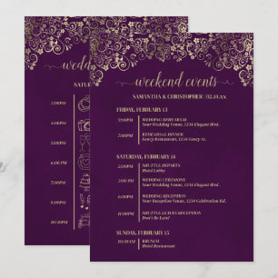 Programa Eventos y Cronología de Boda Elegante Ciruela y Or