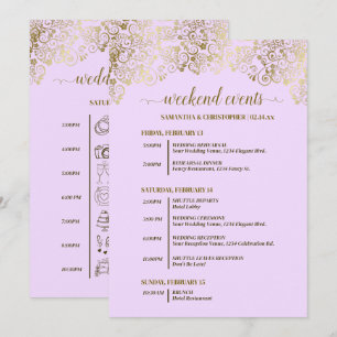 Programa Eventos y Cronología de Boda Lila y Dorado Ornamen