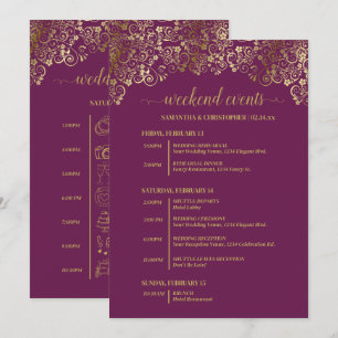 Programa Eventos y Cronología de Boda Magenta Ciruela y Dor