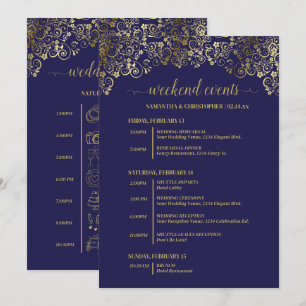 Programa Eventos y Cronología de Boda Ornamentados en Azul 