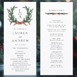 Programa Evergreen Pine Wreath Wedding Ceremony Program
