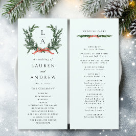 Programa Evergreen Pine Wreath Wedding Mint Green Ceremony 