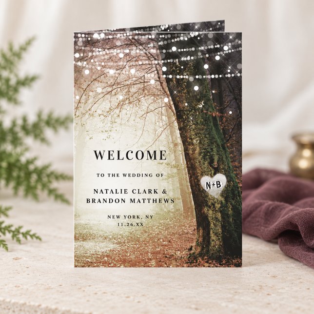 Programa Evermore | Ceremonia de Boda en el Bosque Encantad (Amber Evermore enchanted forest folded wedding ceremony program with personalized cover. Styling props are not included.)