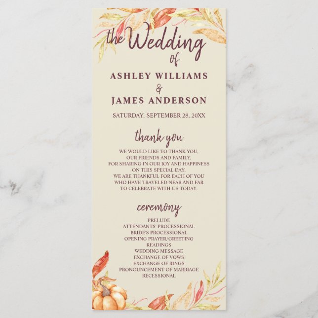 Programa Fall Love Golden Foliage Antiguo Boda Blanco (Anverso)