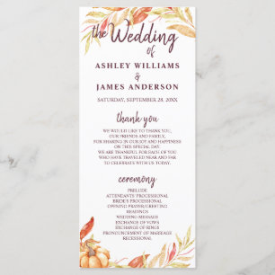 Programa Fall Love Golden Foliage Burgundy Wedding Program