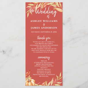 Programa Fall Love Golden Foliage Warm Red Wedding Program