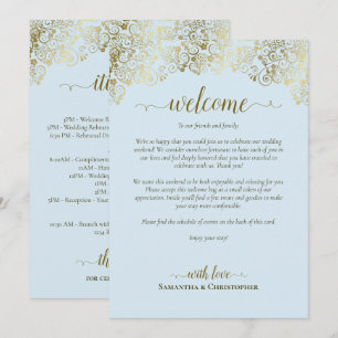 Programa Fancy azul pálido y oro Bodas Bienvenida e Itinera