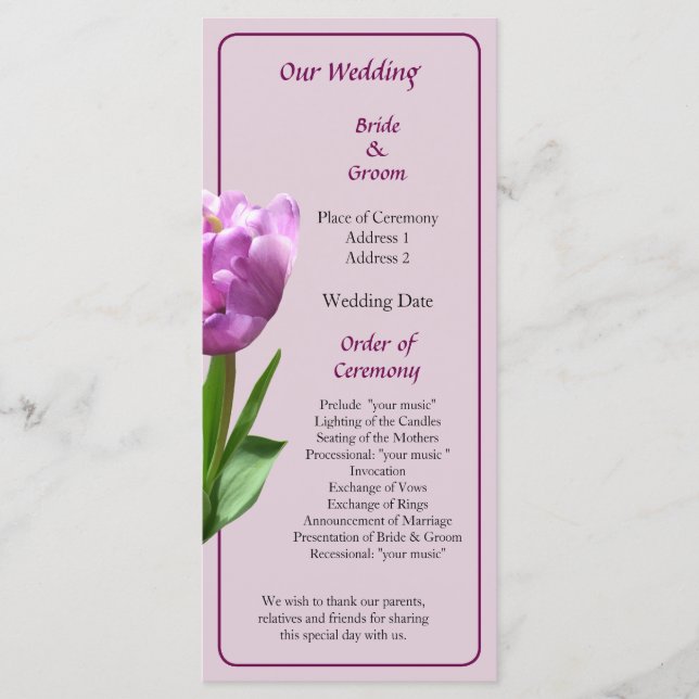 Programa Fancy Pink Tulip Wedding Program (Anverso)