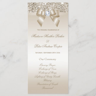 Programa Faux Champagne Secuins Diamond Bow Wedding Program