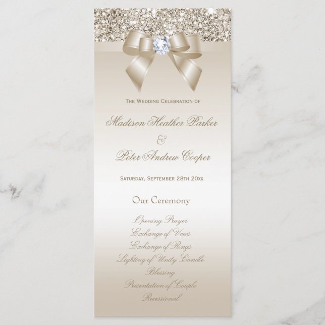 Programa Faux Champagne Secuins Diamond Bow Wedding Program (Anverso)