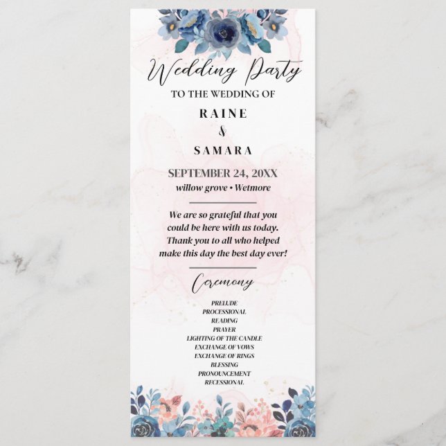 Programa Fiesta de bodas elegantes (Anverso)
