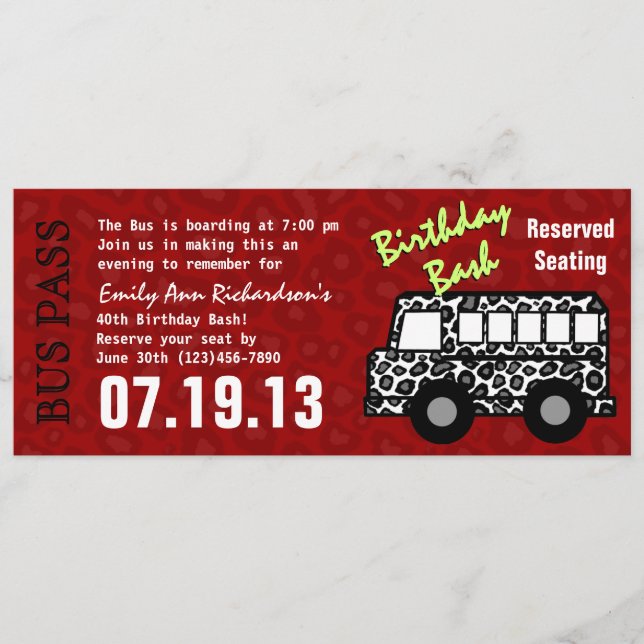 Programa Fiesta de cumpleaños de Leopard Print Bus Pass (Anverso)