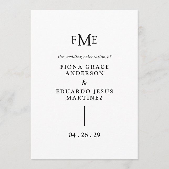 Programa Fiona Negro y Blanco Monograma en Negrita Boda Mod (Anverso)