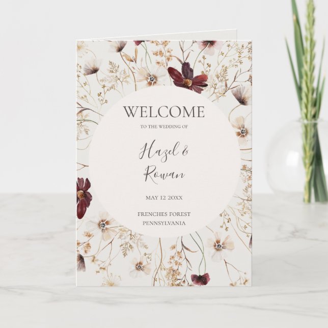Programa Flor silvestre de cobre de Borgoña | Boda doblado  (Anverso)