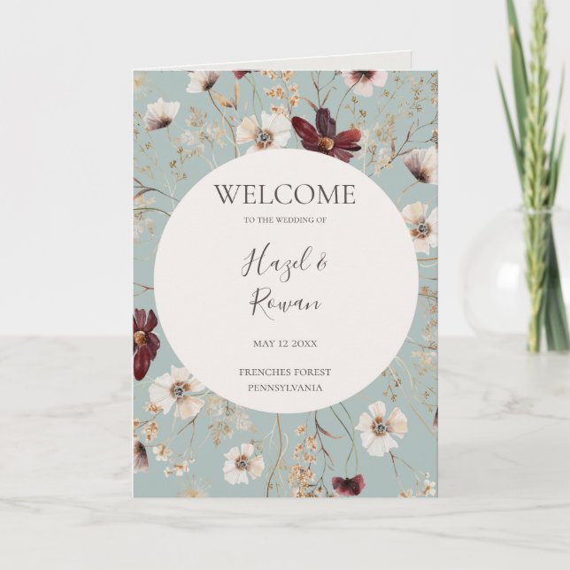 Programa Flor silvestre de cobre de Borgoña | Boda plegado  (Anverso)