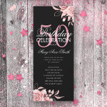 Programa Floral 50th Birthday Rosa Menú Dorado Neg<br><div class="desc">Elegante "Programa de Fiesta de Cumpleaños" con Arreglo Floral en Rosa Oro con texto personalizado.</div>
