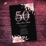 Programa Floral 50th Birthday Rosa Menú Dorado Neg<br><div class="desc">Elegante "Programa de Fiesta de Cumpleaños" con Arreglo Floral en Oro Negro con texto personalizado.</div>