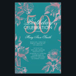 Programa Floral 50th Birthday Rosa Menú Verde azul<br><div class="desc">Elegante "Programa de Fiesta de Cumpleaños" con Arreglo Floral en Rosa Oro con texto personalizado.</div>