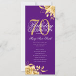 Programa Floral 70th Birthday Gold & Purple con Me<br><div class="desc">Elegante diseño "Programa de fiesta de cumpleaños" con Arreglo floral en oro con texto personalizado.</div>