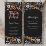 Programa Floral 70th Birthday Gracias Negro<br><div class="desc">Elegante diseño de "Programa de Fiesta de Cumpleaños" con flores silvestres acuáticas y texto personalizado.</div>
