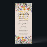 Programa Floral 70th Birthday Menú Champagne<br><div class="desc">Elegante diseño de "Programa de Fiesta de Cumpleaños" con flores silvestres acuáticas y texto personalizado.</div>