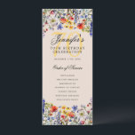 Programa Floral 70th Birthday Menú Champagne<br><div class="desc">Elegante diseño de "Programa de Fiesta de Cumpleaños" con flores silvestres acuáticas y texto personalizado.</div>