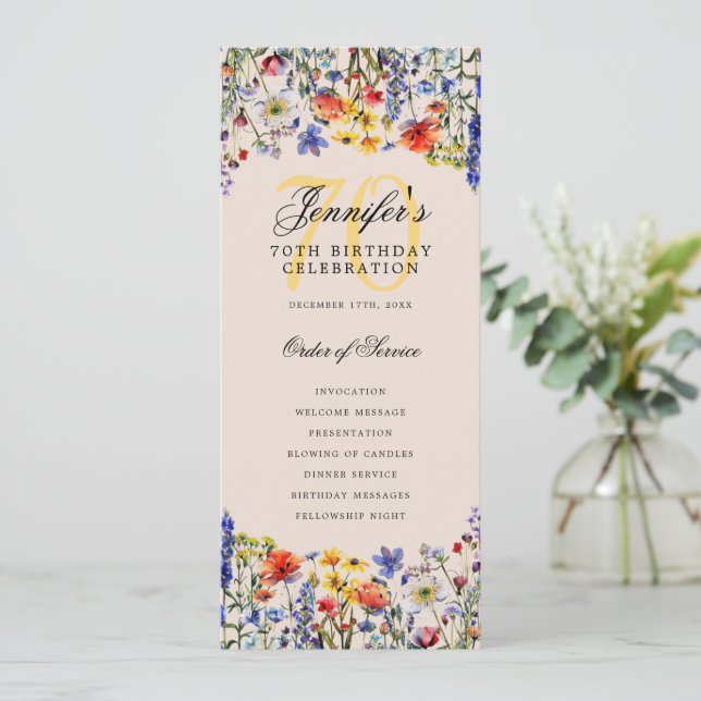 Programa Floral 70th Birthday Menú Gracias Champag (Anverso de pie)