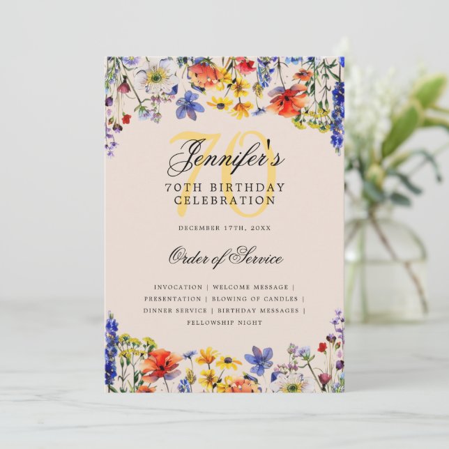 Programa Floral 70th Birthday Party Menú Champagne (Anverso de pie)