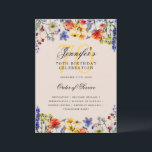 Programa Floral 70th Birthday Party Menú Champagne<br><div class="desc">Elegante diseño de "Programa de Fiesta de Cumpleaños" con flores silvestres acuáticas y texto personalizado.</div>