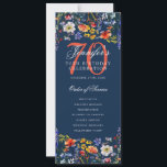 Programa Floral 70th Birthday Party Menu Navy<br><div class="desc">Elegante diseño de "Programa de Fiesta de Cumpleaños" con flores silvestres acuáticas y texto personalizado.</div>