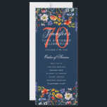 Programa Floral 70th Birthday Party Menu Navy<br><div class="desc">Elegante diseño de "Programa de Fiesta de Cumpleaños" con flores silvestres acuáticas y texto personalizado.</div>