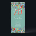 Programa Floral 70th Birthday Party Menú Verde azu<br><div class="desc">Elegante diseño de "Programa de Fiesta de Cumpleaños" con flores silvestres acuáticas y texto personalizado.</div>