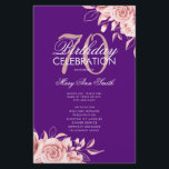 Programa Floral 70th Birthday Rosa Menú Oro Púrpur<br><div class="desc">Elegante "Programa de Fiesta de Cumpleaños" con Arreglo Floral en Rosa Oro con texto personalizado.</div>