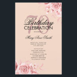 Programa Floral 70th Birthday Rosa Menú Oro Rubor<br><div class="desc">Elegante "Programa de Fiesta de Cumpleaños" con Arreglo Floral en Rosa Oro con texto personalizado.</div>