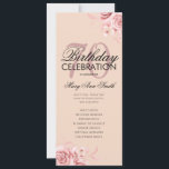 Programa Floral 70th Birthday Rosa Menú Oro Rubor<br><div class="desc">Elegante "Programa de Fiesta de Cumpleaños" con Arreglo Floral en Rosa Oro con texto personalizado.</div>