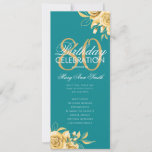 Programa Floral 80th Birthday Gold y Verde azulado<br><div class="desc">Elegante diseño "Programa de fiesta de cumpleaños" con Arreglo floral en oro con texto personalizado.</div>