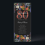 Programa Floral 80th Birthday Gracias Black<br><div class="desc">Elegante diseño de "Programa de Fiesta de Cumpleaños" con flores silvestres acuáticas y texto personalizado.</div>