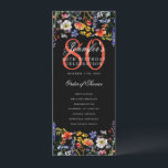 Programa Floral 80th Birthday Gracias Black<br><div class="desc">Elegante diseño de "Programa de Fiesta de Cumpleaños" con flores silvestres acuáticas y texto personalizado.</div>